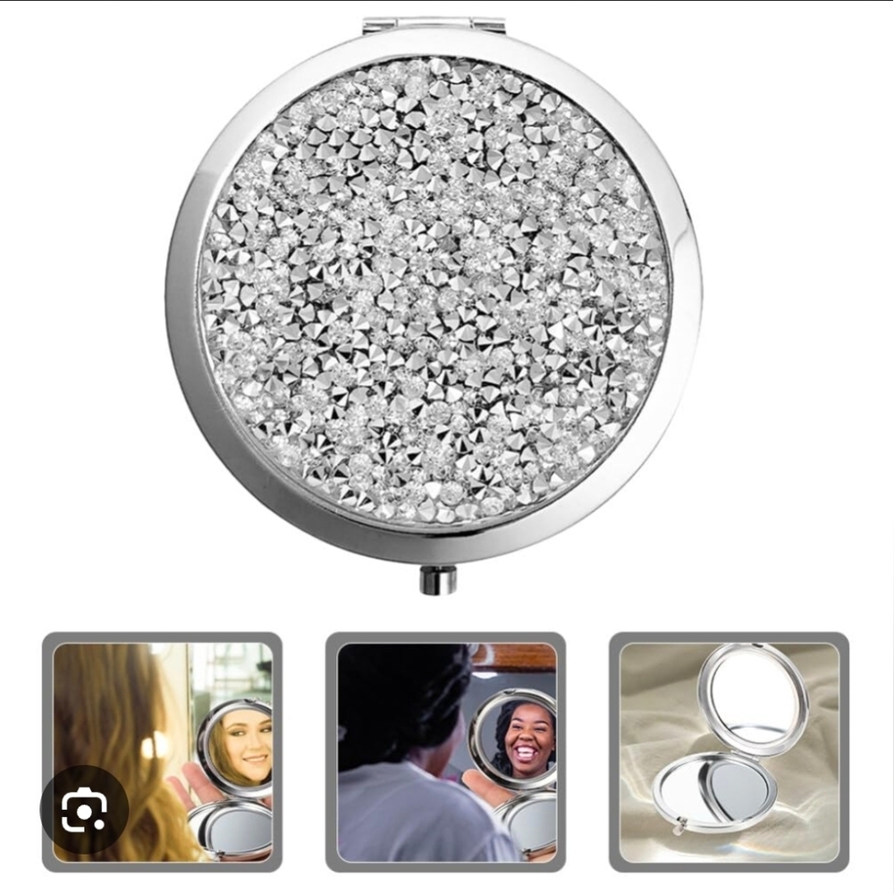 Silver Rhinestone Compact Mirror BNIB - Picture 6 of 14